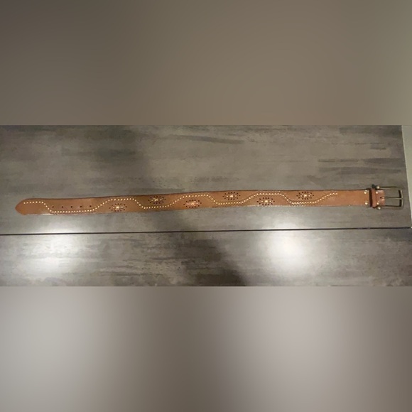 Linea Pelle Leather Studded Belt - Brown / Bronze w/ Gold Buckle - Size Medium - Picture 7 of 9